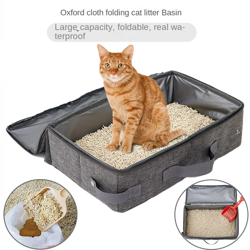 

Foldable Oxford Cloth Portable Cat Litter Basin Pet Bag Cat Litter Basin Waterproof Mobile Cat Toilet Supplies Home