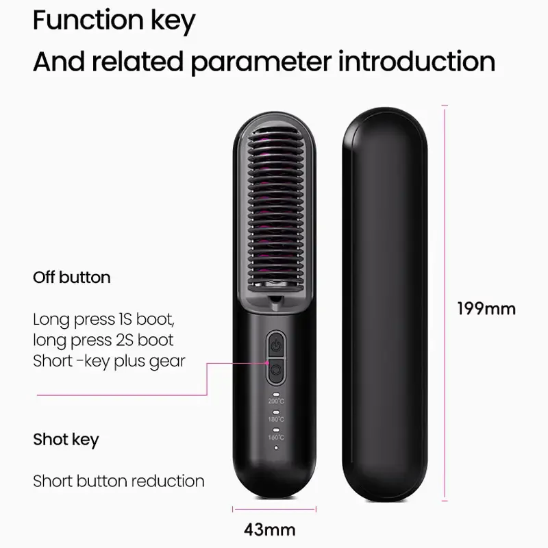 Professional Travel Electric Hairdressing Brushes Mini Wireless Comb Hair Straighteners Smoothing Brush Styling Tool