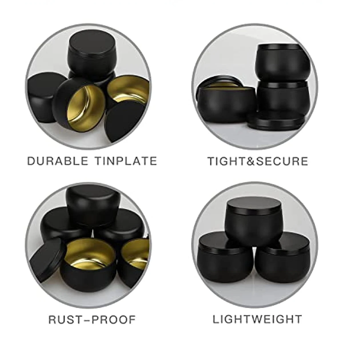 Empty Candle Tins candle making supplies candle tin set 12 Pack 8 Oz With Lid Black Metal For DIY Candle Making