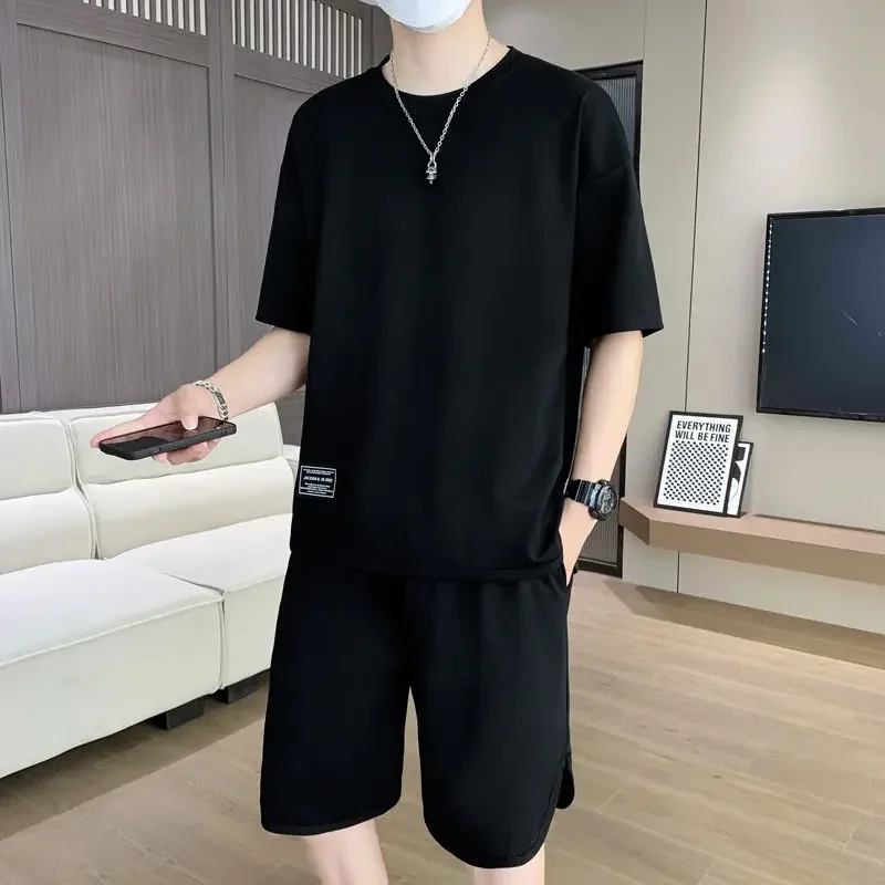 thumbnail image 1 of Sudaderas para hombre, camisetas y pantalones cortos, chándal sin logotipo, ropa deportiva, chándal con estampado de gofres, conjunto de pantalones cortos para hombre, conjunto juvenil emo de 2 piezas, 1 of 4