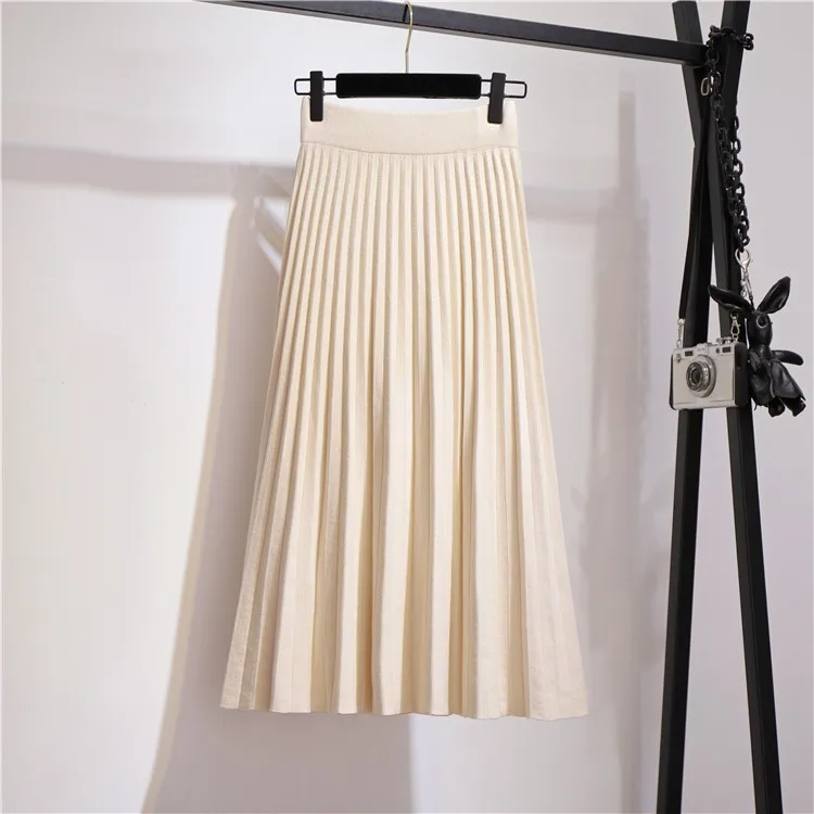 High Waist Knitted Skirt Women's Medium and Long Autumn 2022 New Korean Version of The Skirt High-waisted Thin A-LINE Skirt tennis skirt Skirts