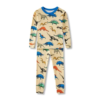 【Best】Dino Pattern Pajamas Boys 2-8Y - Super Soft 100%Cotton Sleep Set Long Sleeve Aircon Home Wear All Year Round