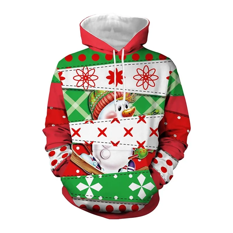 Sudadera con capucha navideña para hombre, con estampado 3D, con diseño festivo de Papá Noel, muñeco de nieve y vacaciones, informal, de gran tamaño