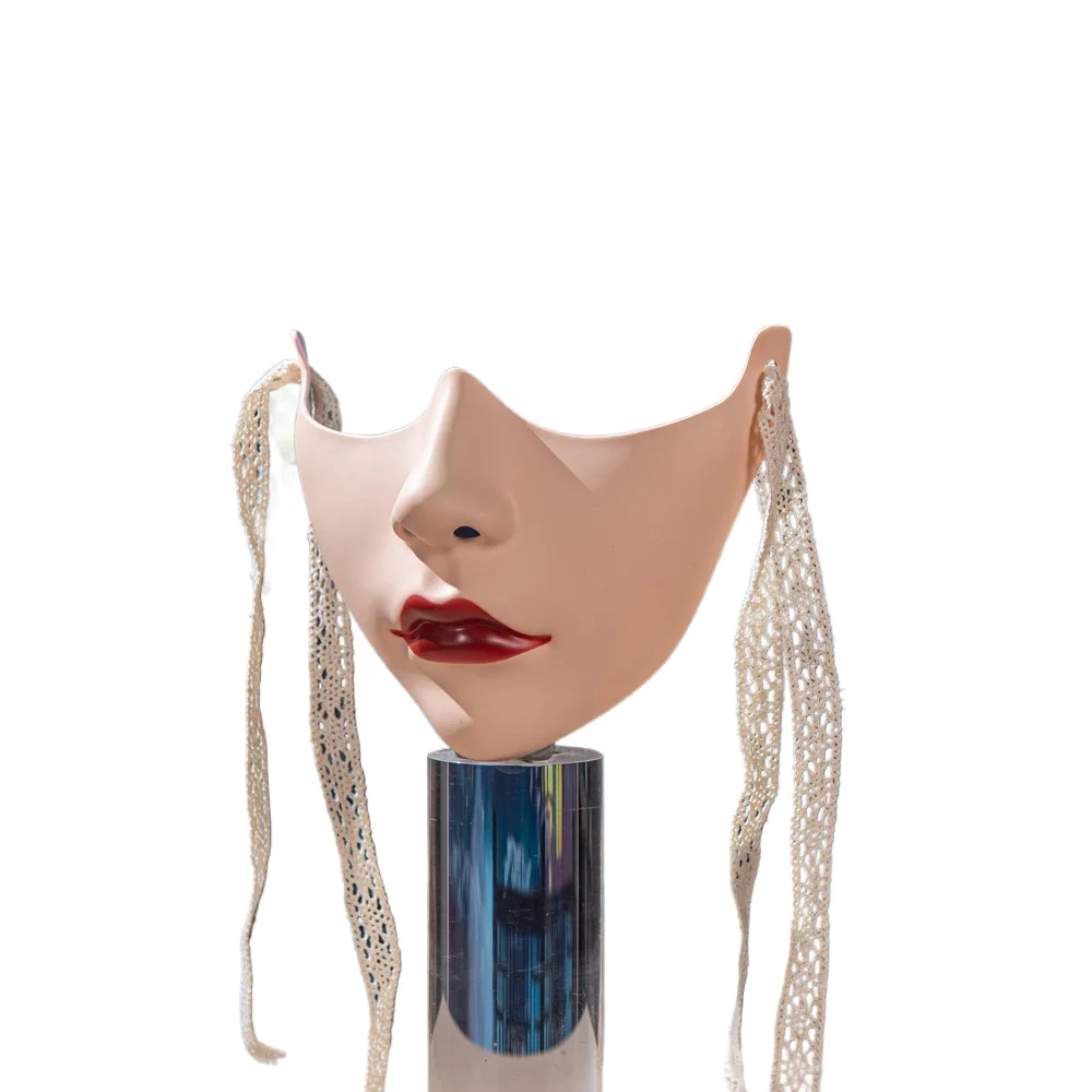 Labbro rosso Mezza faccia COS Puntelli di bellezza Collezione di decorazioni Decorazione mezza faccia Vento meccanico Maschere per uomini e donne adulti - immagine 2