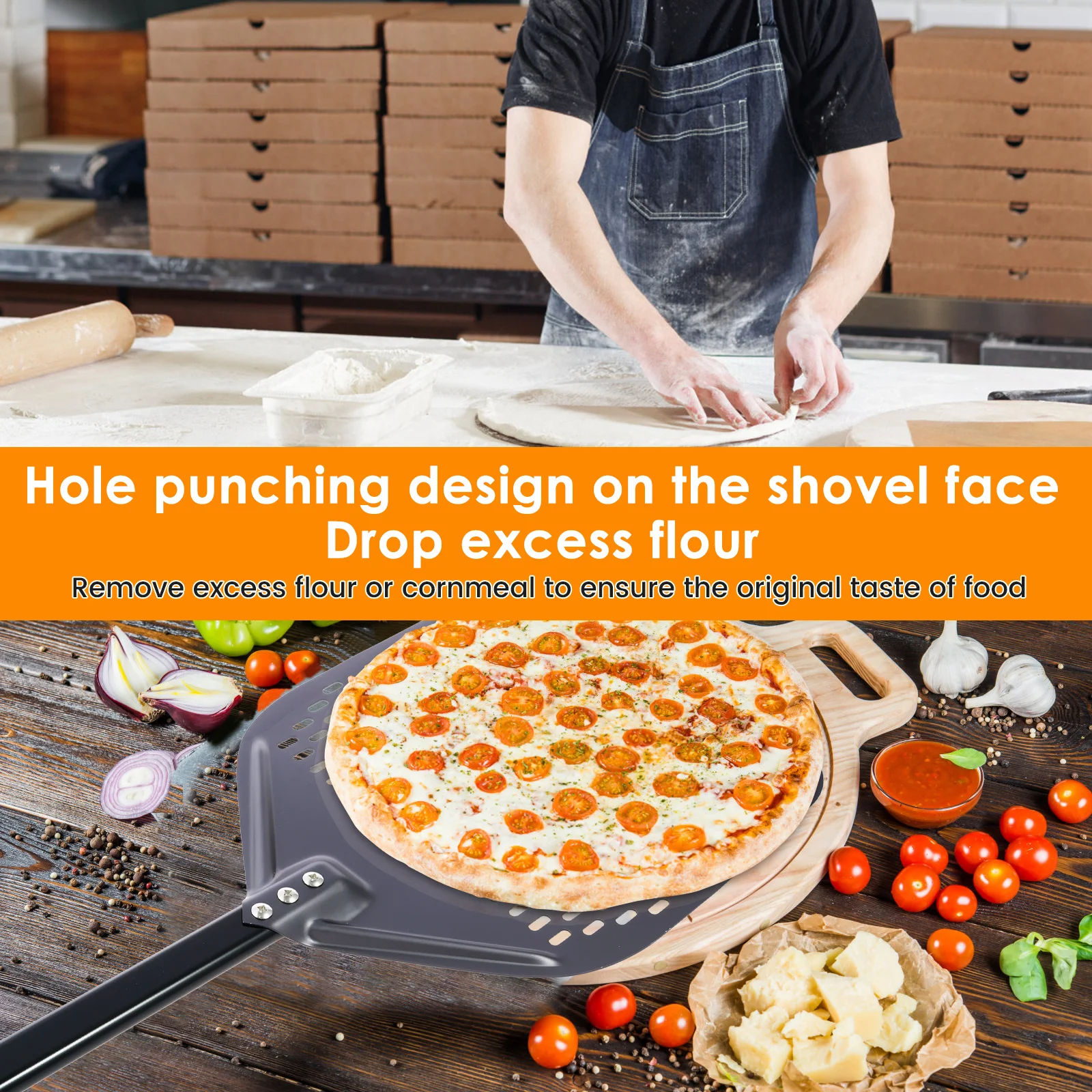 Perforated Pizza Peel 12 Inches Aluminum Pizza Paddle Nonstick Turning Peel with Anti-Scald Handle Heat Resistant