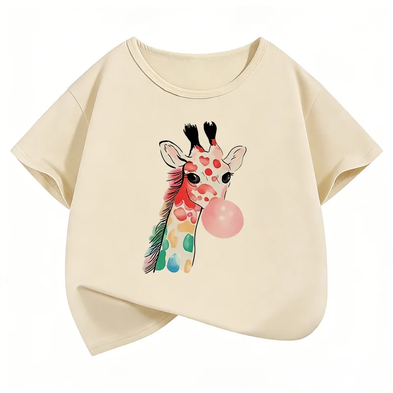 Y2k Giraffe with Gum Printed Short Sleeve T Shirts Animal Kids Children's T-shirt Boys Girls Summer Spring Casual Top Tee Shirt 1