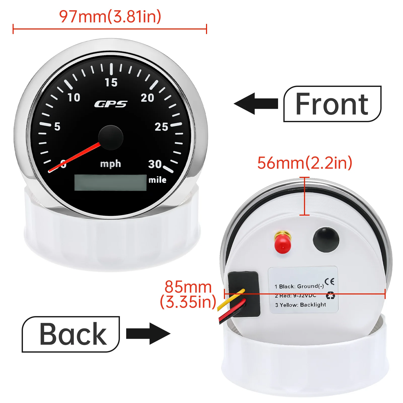 85 mm GPS-Tachometer, Kilometerzähler, 0–120 MPH, 160 MPH, 120 km/h, 200 km/h, mit 7-Farben-Hintergrundbeleuchtung für Auto, Boot, Motorrad, LKW, 12 V/24 V – Detail 14