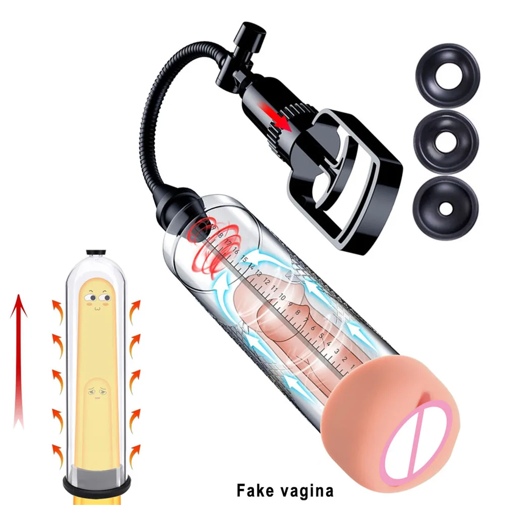 Male Sex Toys Vacuum Penis Pump Strengthen Manual Penis Enlarger Booster Extender Device 3 Sizes Suction Sleeves Or With Fake Vagina Sleeve