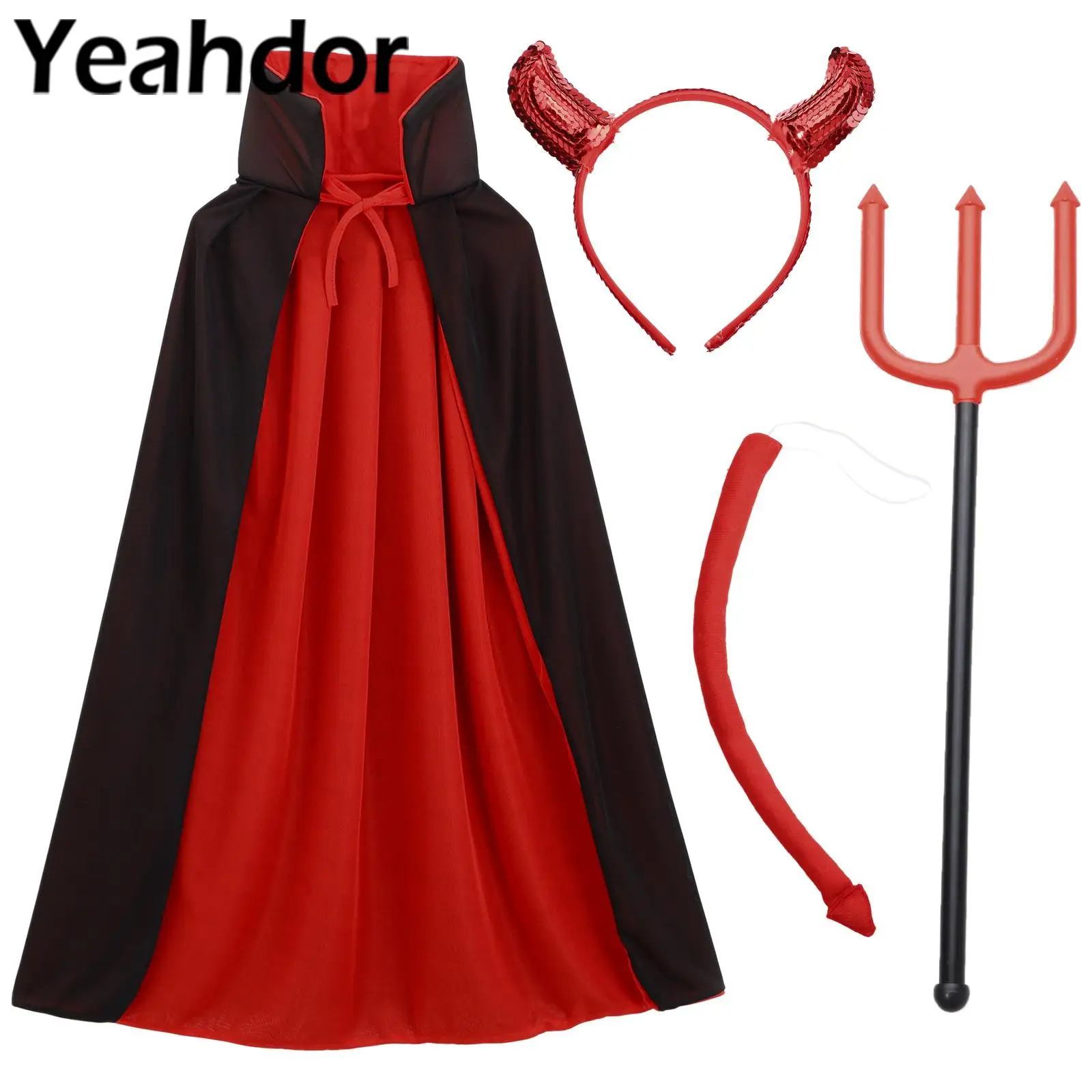 Halloween Cosplay Cloak Red And Black Death Devil Cloak Threepronged