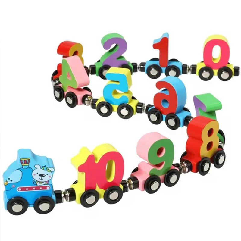 12 Sections Magnetic Wooden Train Toys 0-10 Numbers Toy Car Kids Montessori Color Cognition Building Block Puzzle Toys 3