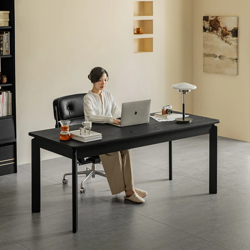 Furniture, solid wood desk, black Italian minimalist computer desk, white wax wood long desk, home study, office desk