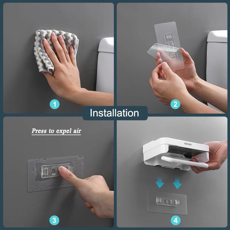 Toilet Paper Holder Tissue Dispenser MENGNI Wall Mount Toilet Paper Holder No Drill Bathroom Tissue Dispenser Self-adhesive Kitchen Roll Paper Rack Stand Accessory