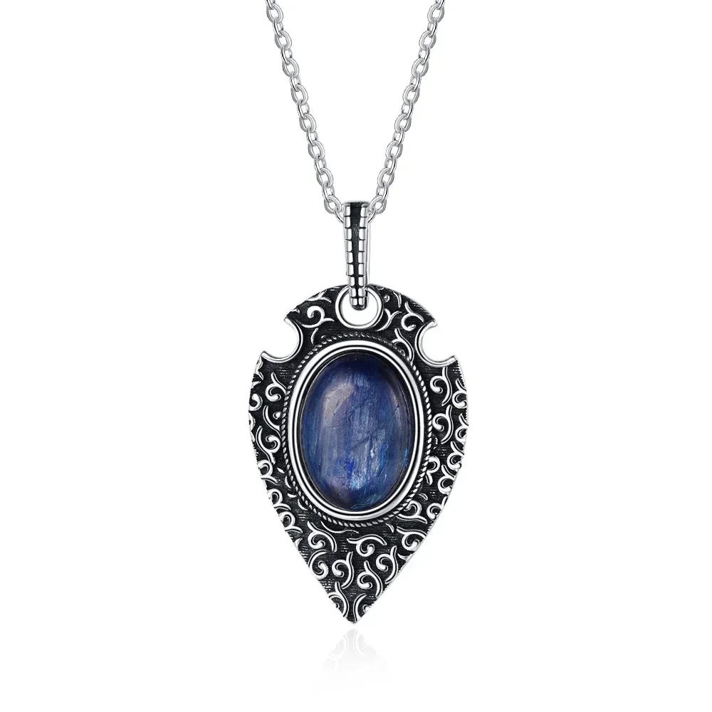 Natural Kyanite Pendant S925 Sterling Silver Necklace for Women Vintage Style Jewelry Accessorise Wedding Party Anniversary Gift pendant necklace silver necklace silver pendant