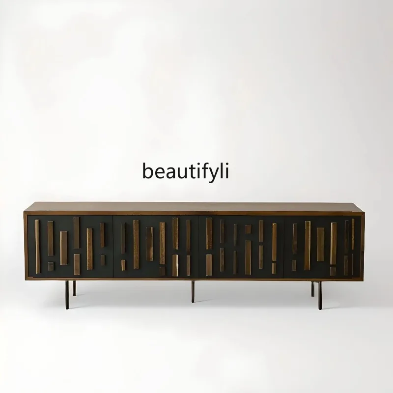 

Retro Porch TV Side Cabinet Mid-Ancient Misty Style Abstract Solid Wood Art Dining Edge Curio Cabinet