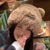 Cute Autumn Winter Bear Plush Ear Protection Knitted Wool Hat Women Large Head Face Small Versatile Cover Head Ear Cap Dacron 6