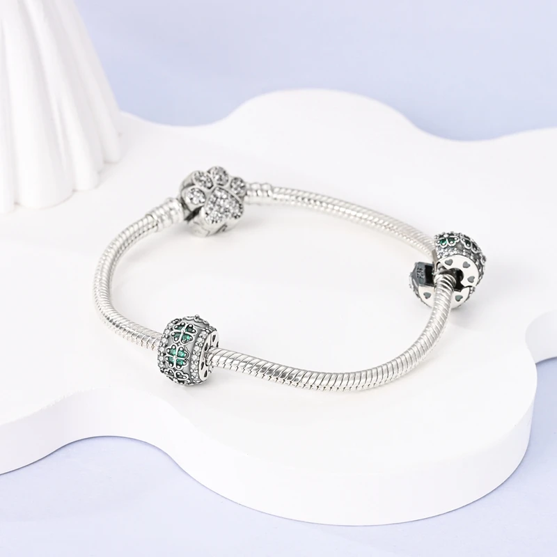 Fit Original Charms Beads 925 Sterling Silver Clip Charms Zircon Silicone Spacer Beads for Bracelet Women DIY Gift Party 4