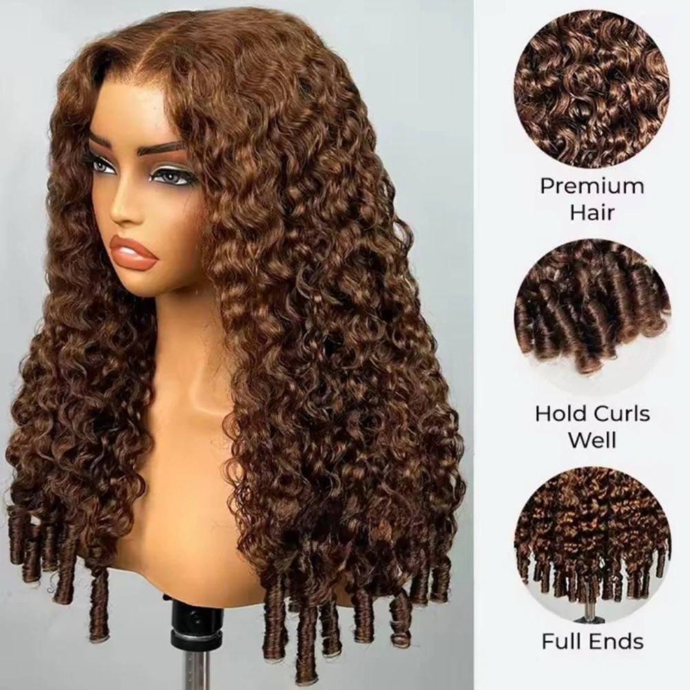 Chocolate Brown Burmese Curly Wigs 13x6 Lace Front Wigs Human Hair 13x4 HD Lace Wig Pre Plucked Brazilian Human Hair 200 Density 6