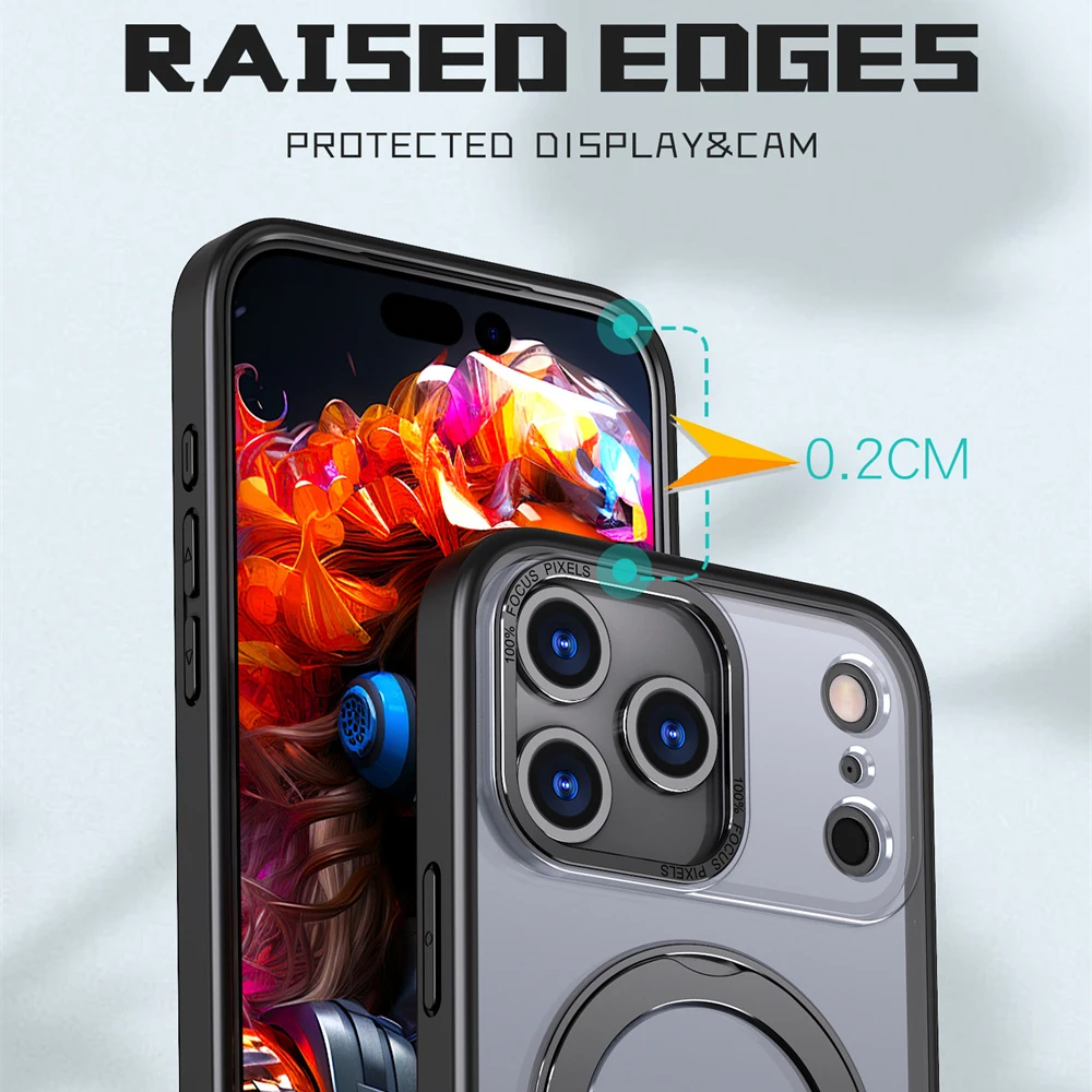 Luxury Rotating Magnet Ring Fold Stand Phone Case For iPhone 17 Air 15 16 Pro Max 14 13 12 11 Lens Protector Clear Acrylic Cover 5