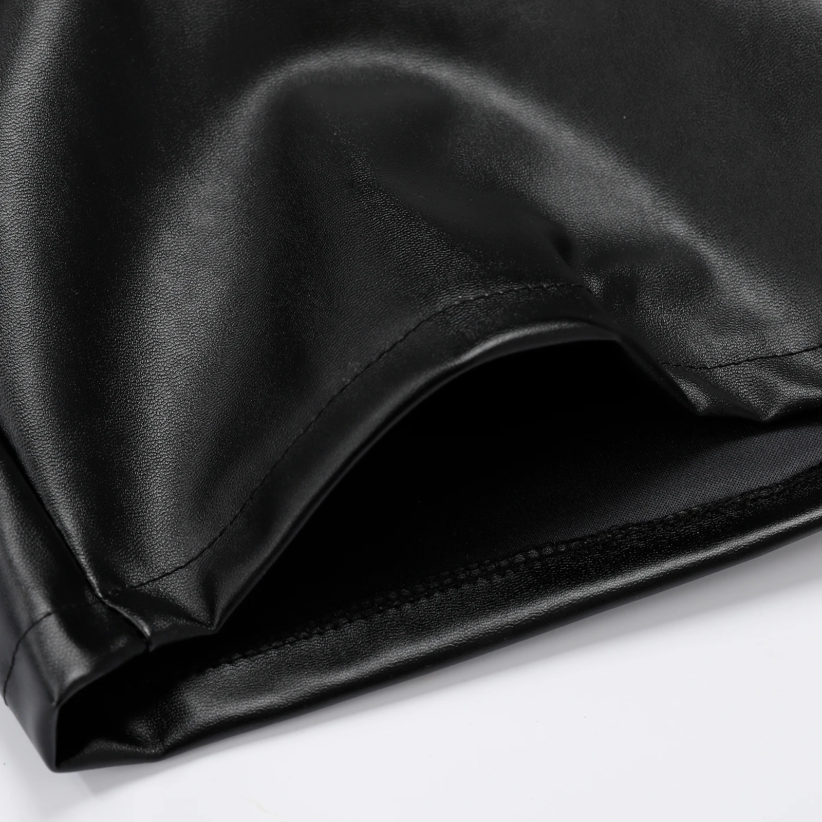 Men's Leather Shorts Elastic Fashion PU Leather Short Pants Dance & Party 4