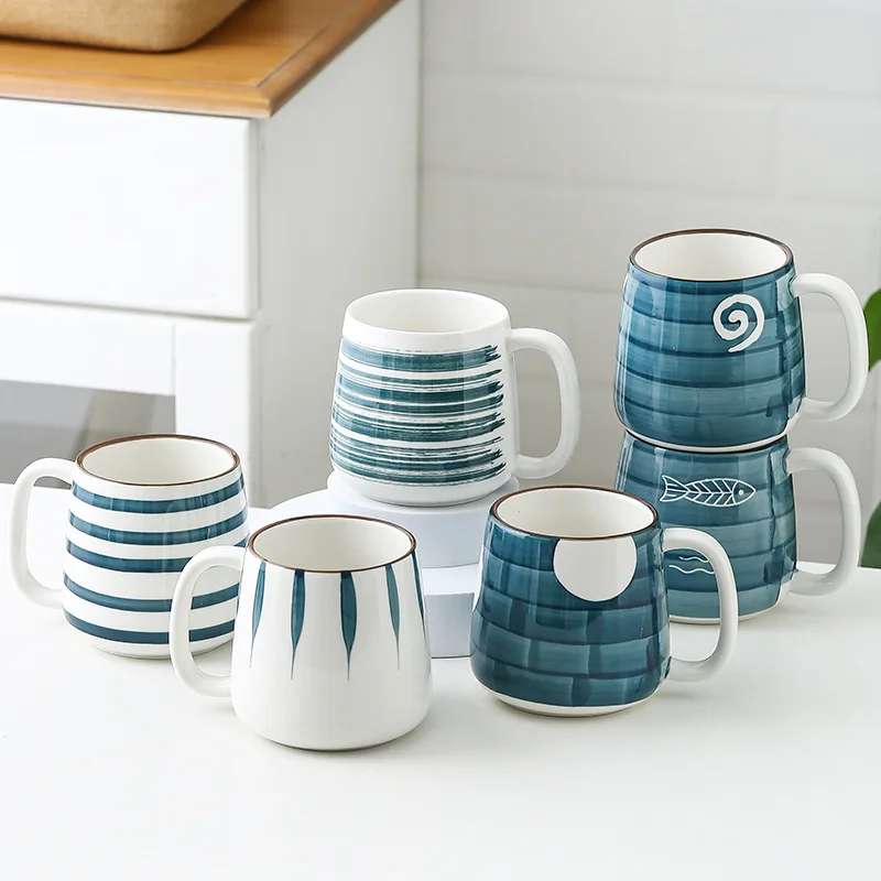 

Ceramic mug Japanese hand-painted underglaze color afternoon tea cup breakfast coffee milk couple water cups