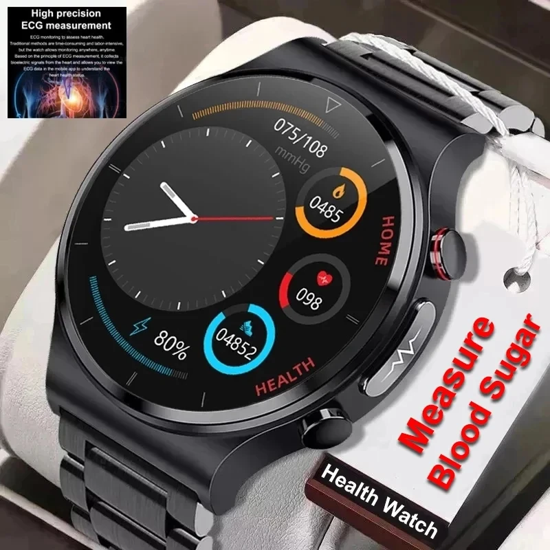 

2023 New ECG+PPG Smart Watch Men Three High Laser Healthy Heart Rate Blood Pressure Blood Glucose Measurement SmartWatch Men+Box