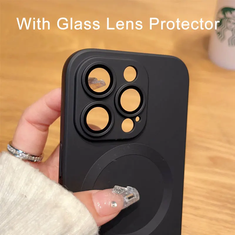 2024 girl solid color magnetic case for iphone 15 pro max 14 12 11 camera lens protector phone cover silicone anti shock fundas