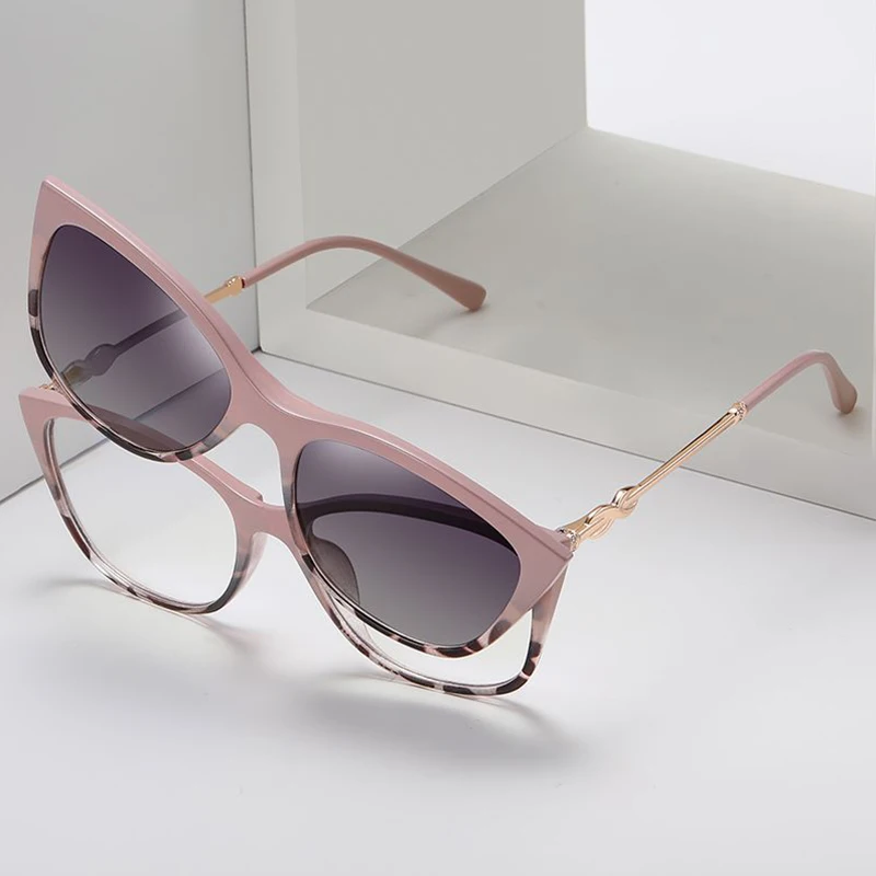 Fashion Sunglasses Cat Eye Magnetic Clip-on Polarized Women Anti-Blue Glasses Frames Computer Eyeglasses Female UV400