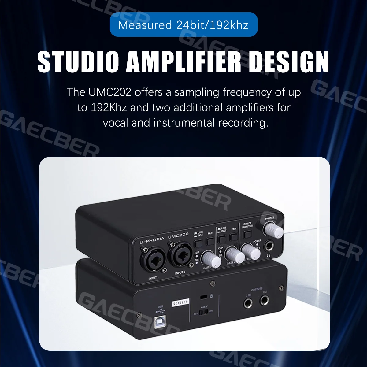 Audio Interface UMC202 Professional Sound Card Monitoring Electric Guitar Live Recording for Studio Singing Micro