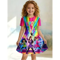 Robe T-shirt imprimée Rainbow K‑POP Anime Warrior Girls pour filles, robe décontractée colorée pour fête cosplay pour enfants 1