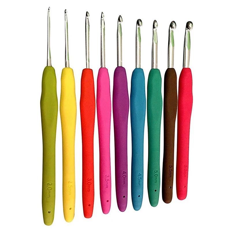 Crochet Needles Aluminum Hook with Colorful Soft Rubber Grip Cushioned Knitting