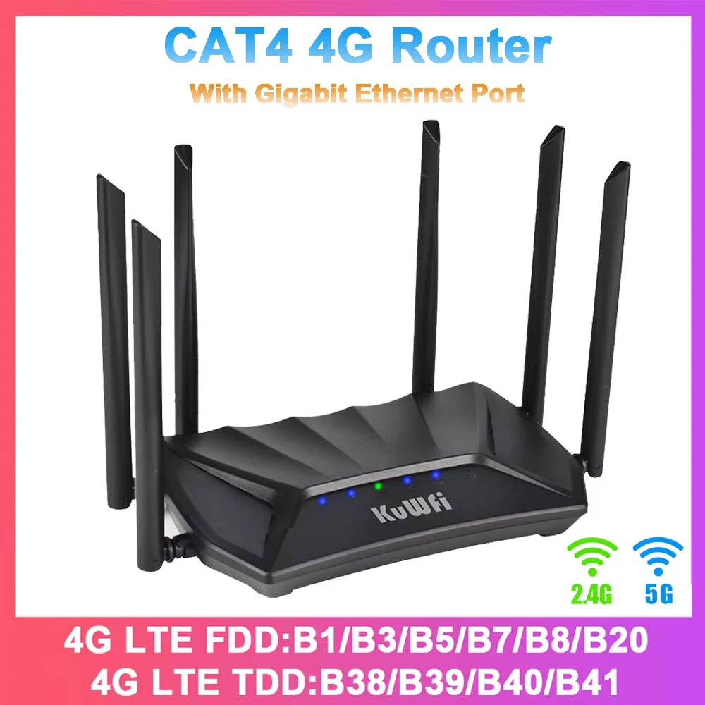 KUWFi CAT4 4G CPE Router 1200Mbps 2.4G 5GHz Dual Band WiFi Router LTE ...