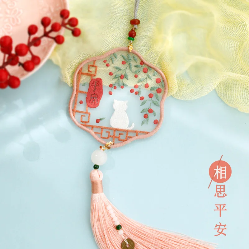 Cross Stitch Diy Cartoon Manual Material Package Lovely Rabbit Nine Tailed Fox Flower Embroidery Peace Sign Pendant Home Decor