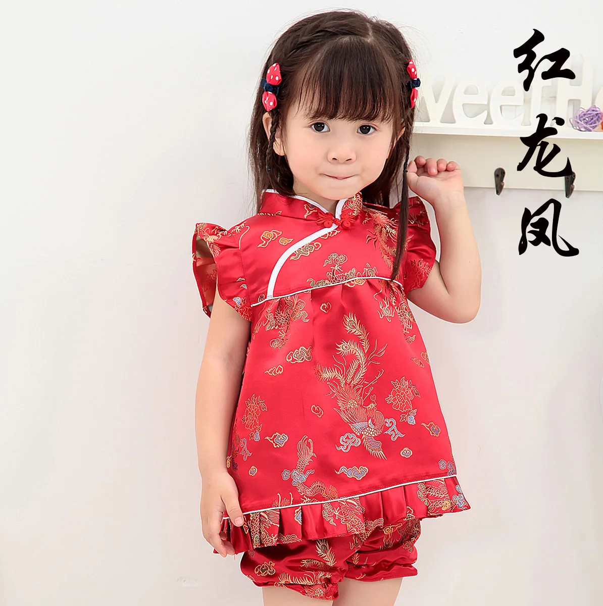 2022 New Summer Floral Girls clothes sets outfits infant suits New Year Chinese tops dresses short pants cheongsam