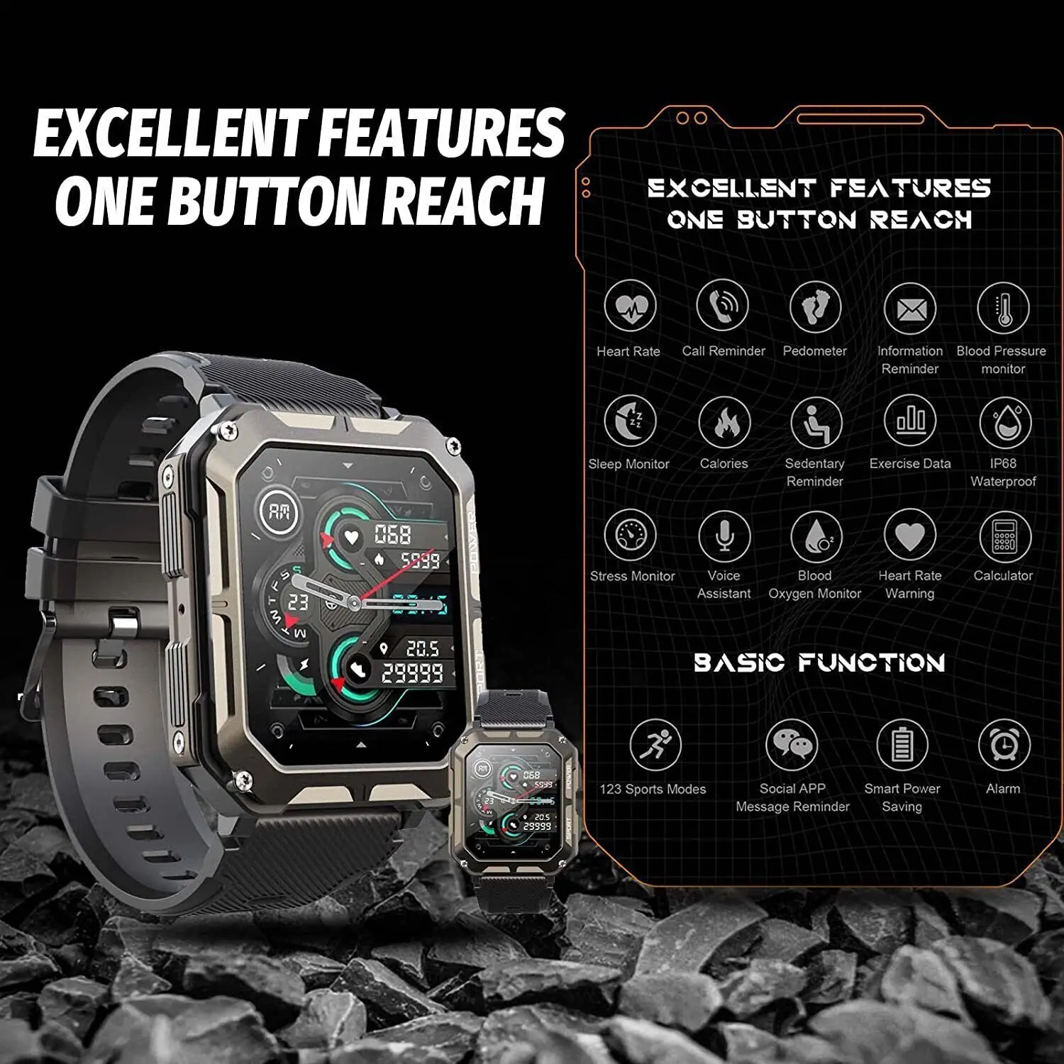 

Military Smart Watch for Men(Answer/Make Calls) Rugged Tactical Fitness Tracker