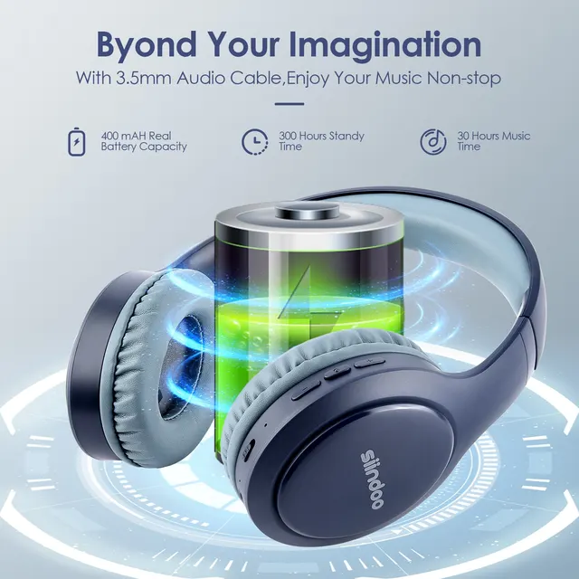 Siindoo-auriculares inalámbricos JH-919 con Bluetooth, audífonos estéreo plegables de color rosa y azul, micrófono con cancelación de ruido de Supergraves para ordenador portátil y TV - Image 4