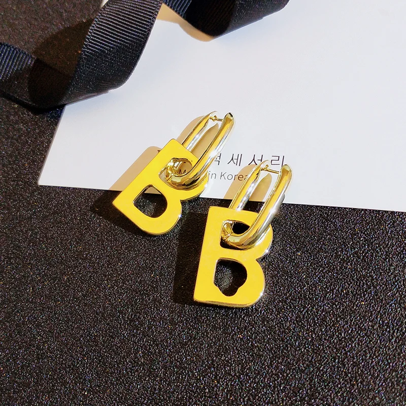 Gold Letter B Pendant Earrings Women Luxury Quality Jewelry Drop Dangle Earring Accessories for Women Korean Fashion Aesthetic