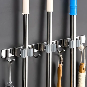 Supporto per gancio per scopa Supporto per organizer per mop da parete Gancio portaoggetti in acciaio inossidabile Accessori per l'organizzazione del bagno della cucina 1