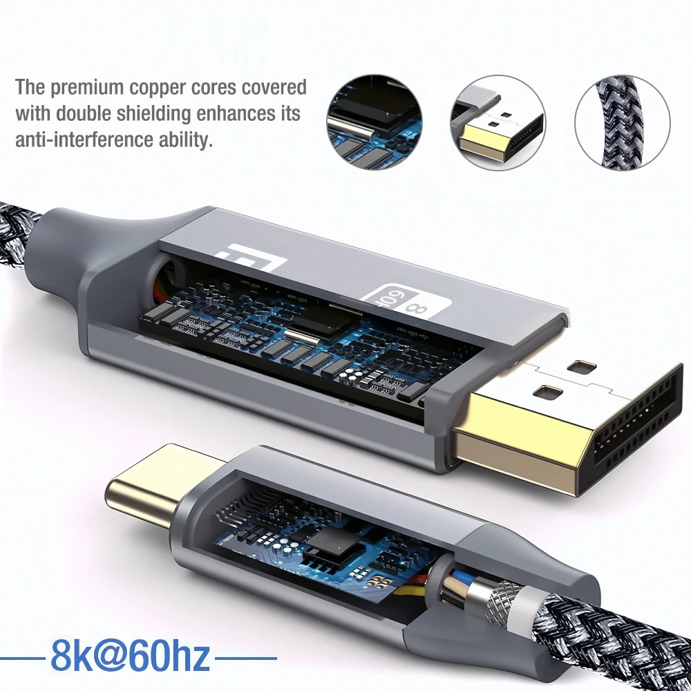 USB C에서 디스플레이포트 1.4 케이블 어댑터, 디스플레이포트 인터페이스 어댑터 컨버터, C 타입에서 DP 1.4 케이블, 알루미늄 합금, 8K, 60Hz