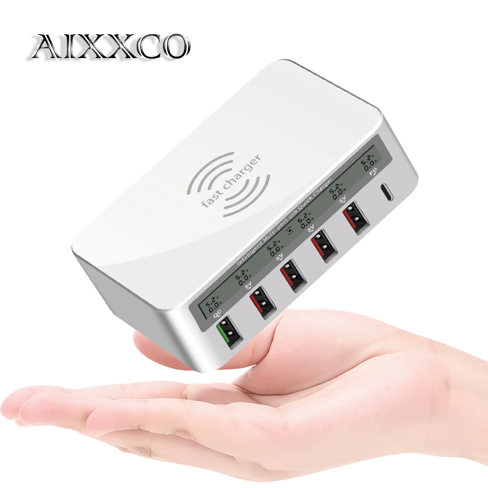 

AIXXCO USB Qi Wireless Charger For iPhone 8 X XS MAX LED Display 10W Quick Charge 3.0 Fast Wirless Charging For Samsung s9+