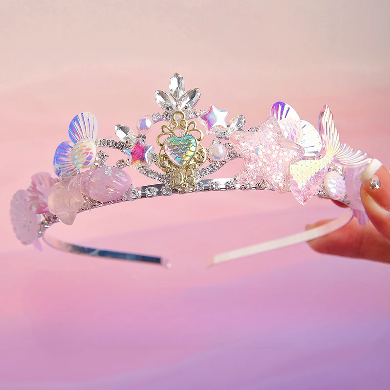 Girls Princess Crown Headgear Light Luxury Crown Girls Children Headband Mermaid
