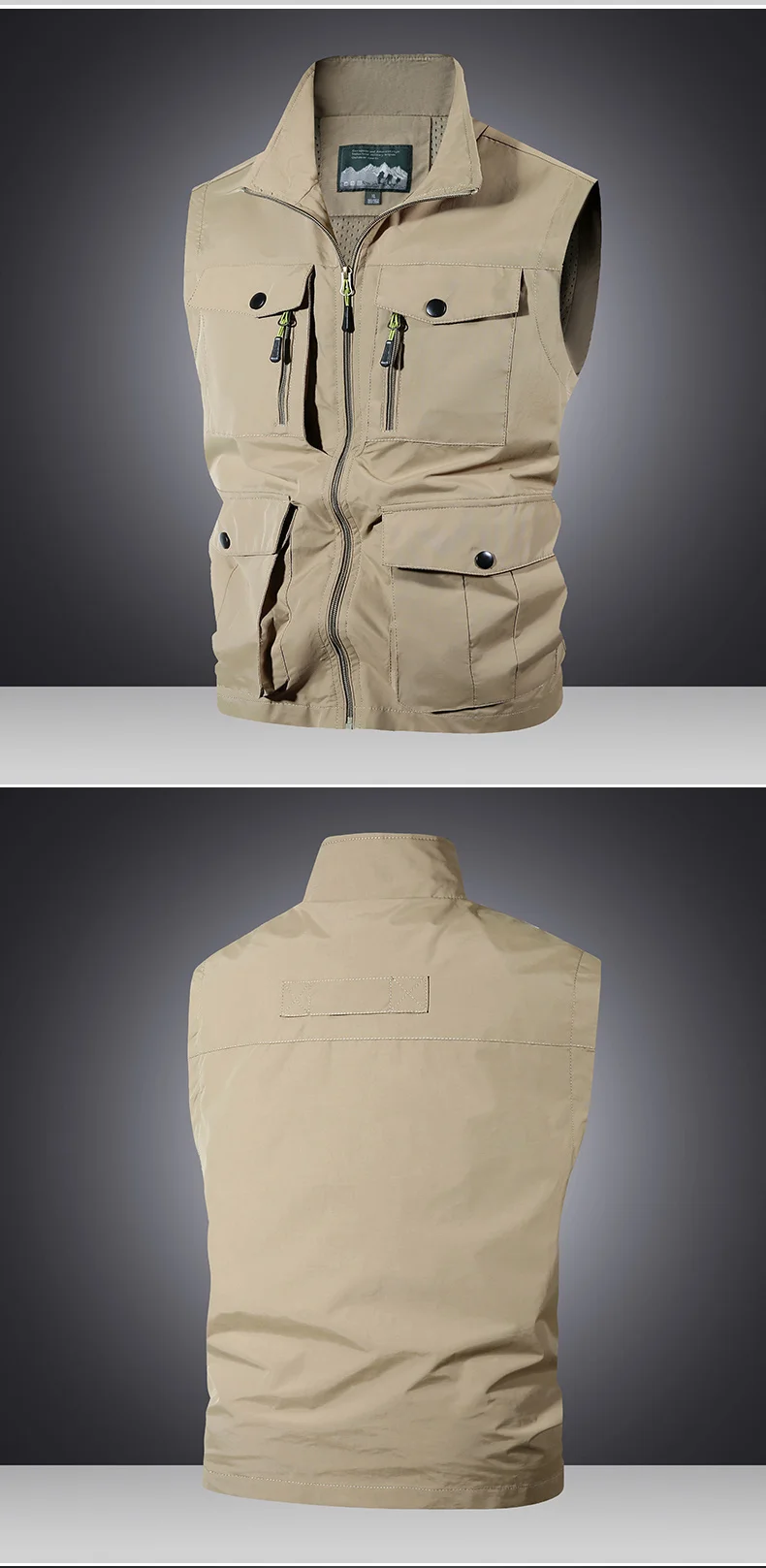 Wasserdichte ärmellose Weste für Herren, dünner vertikaler Kragen, atmungsaktive Qualitätsjacke, Weste mit mehreren Taschen für Angelfotografie – Detail 6