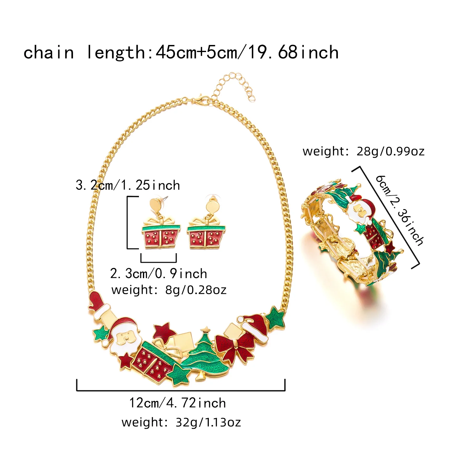 Emaille Weihnachtsmann-Baum Schmuckset Charm-Armband Ohrringe Anhänger Halskette für Frauen Feiertagsgeschenk Beste Freunde – Detail 7