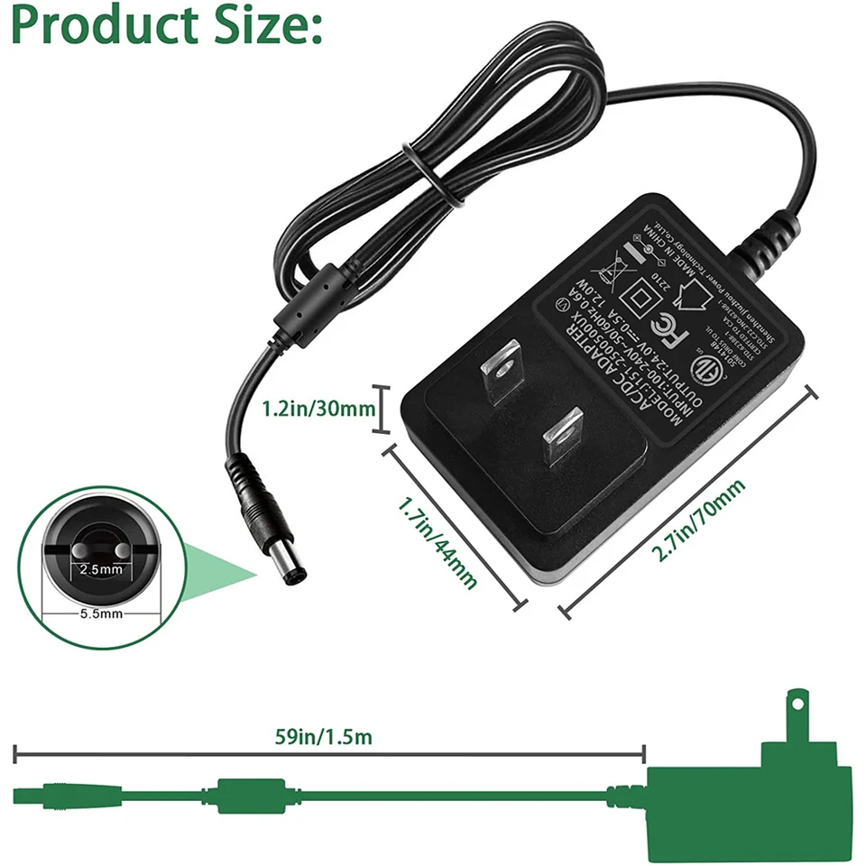 Azlanway DC 24V 0,5A 500mA Adaptateur Secteur Prise 5,5 Mm X 2,1 Mm