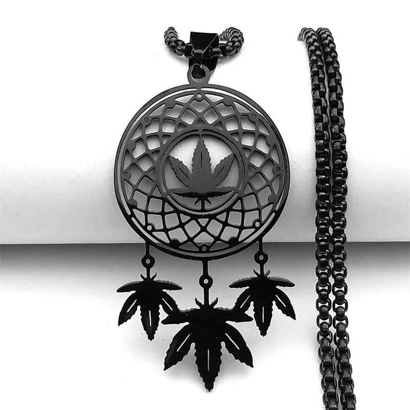 Ahornblätter Traumfänger Halskette für Frauen Männer Edelstahl Gold Farbe Indische Hilfe Schlaf Kette Schmuck Amulett Kragen Verano – Detail 5
