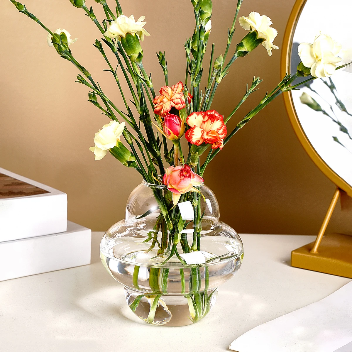 1PC, flying saucer glass vase, simple transparent vase, hydroponic flower arrangement container, hand-blown glass vase