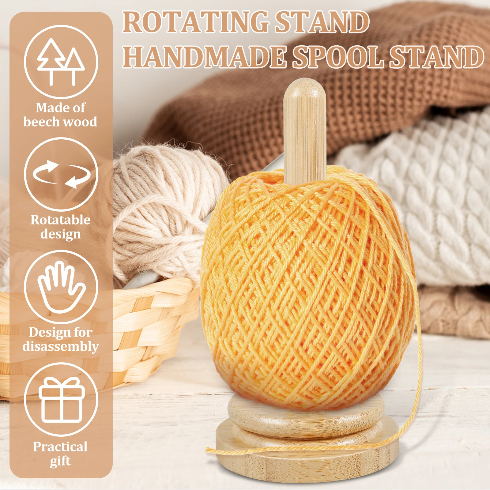 Wooden Yarn Holder Rotatable Bamboo Yarn Skein Spinner Smooth Ball Holder Dispenser Crochet Accessory for Knitting
