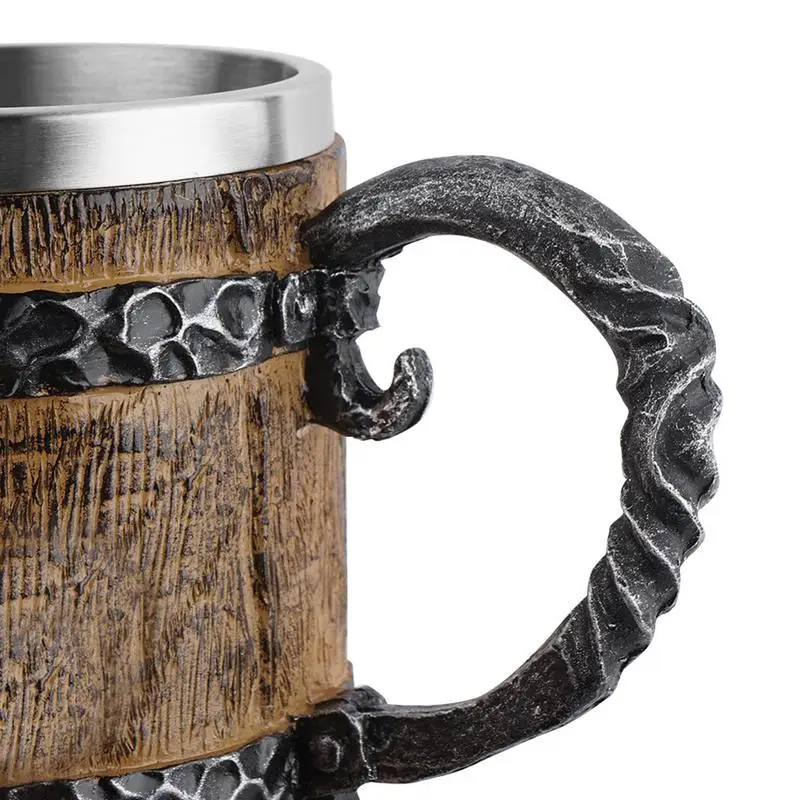 

Viking Wood Style Beer Mug Simulation Wooden Cups For Drinking Vintage Bar Accessories 450ml Unique Coffee Mugs Handle Wrapped