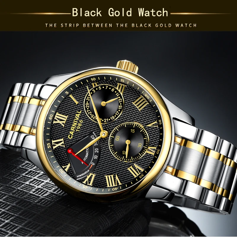 CARNIVAL Kinetic Energy Display Automatic Mechanical Watch Waterproof Stainless Steel Sport Man Luxury Brand Watch Reloj Hombre