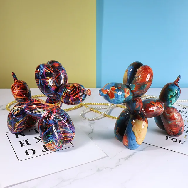 Sculpture de Graffiti en Résine, Art Moderne Nordique, Statue de Chien Ballon, Figurine Artisanale Colorée Créative, Cadeau, Décoration de Bureau et de Maison 4