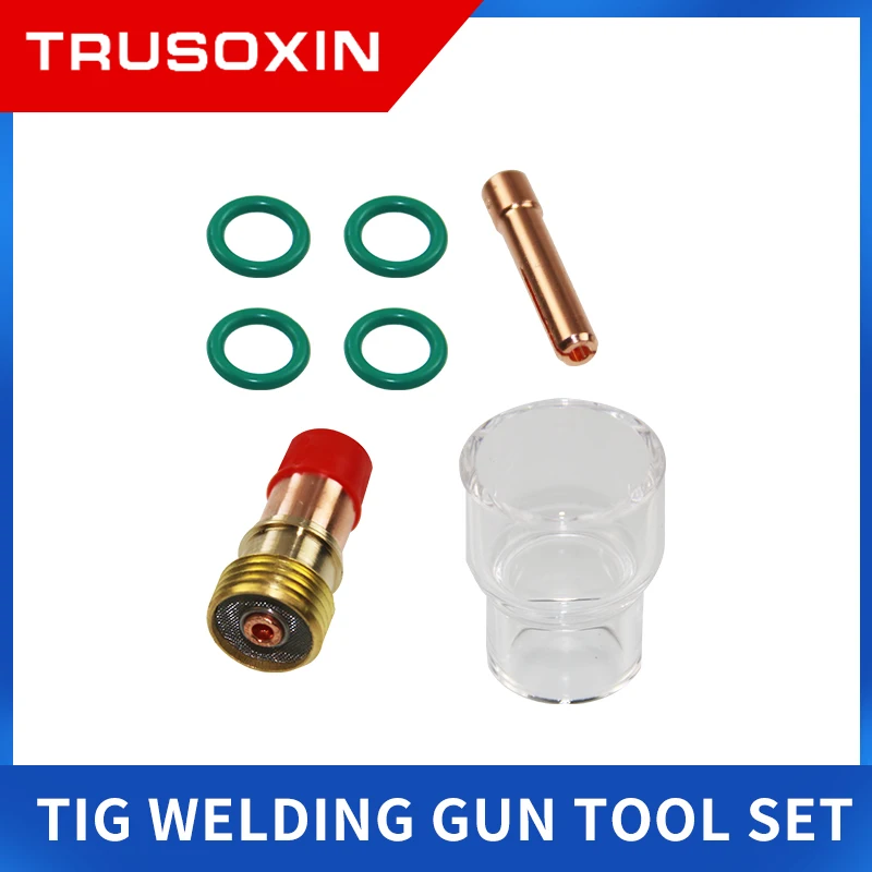 7pcs TIG Welding Torch Stubby Gas Lens #12 Pyrex Glass Cup Contact Tips Kit For WP-17/WP18 WP26 Tool Parts Heat Resistant Cup